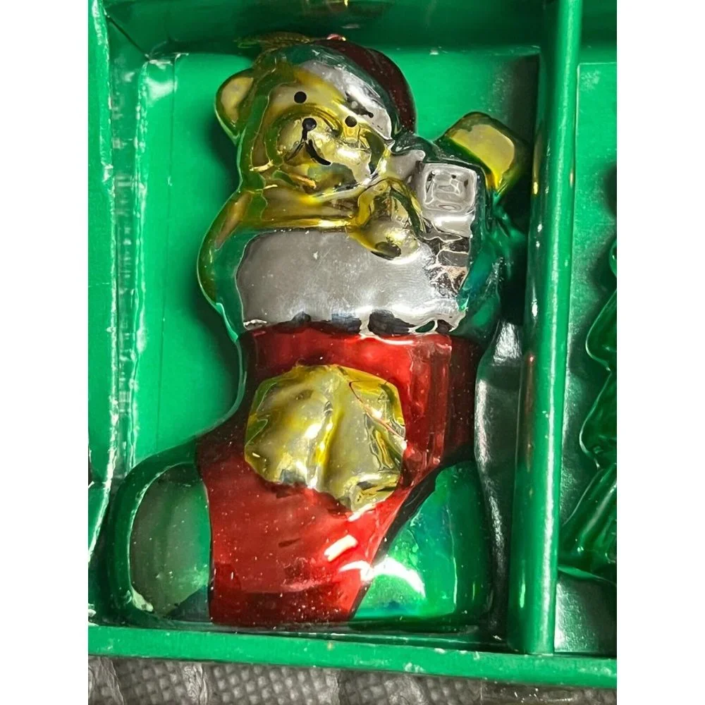 2 pc Springwater 3164 Christmas glass ornaments Tree Stocking Vintage vtg BOX‎
